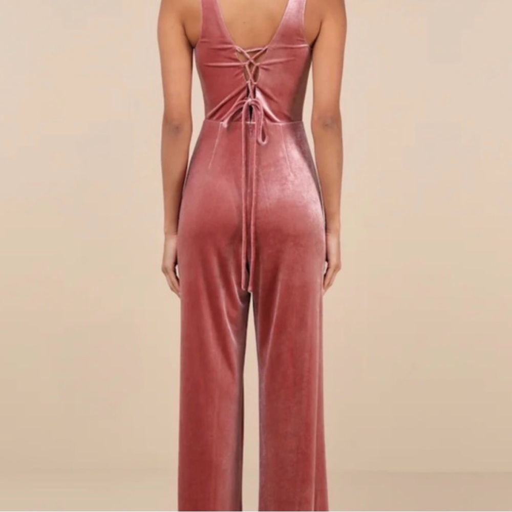 Velvet Wide-Leg Jumpsuit in Dusty Rose - Picture 2 of 6